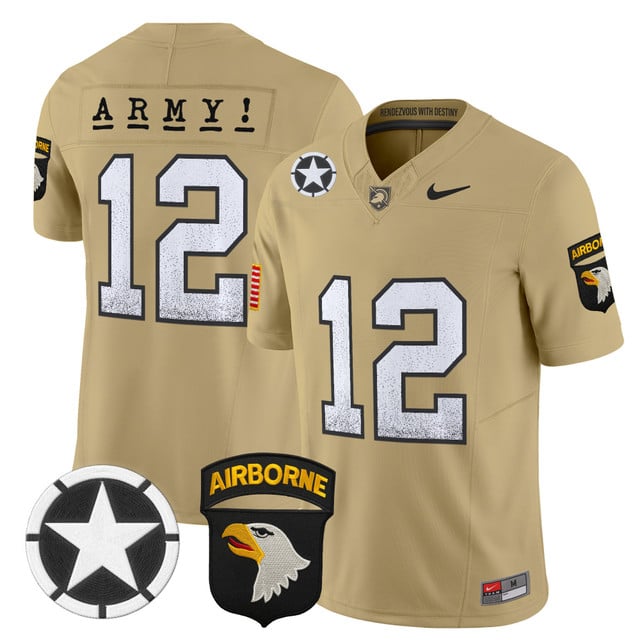 Men's Army Black Knights 2025 Screaming Eagles Vapor Limited Jersey tan #12 th man