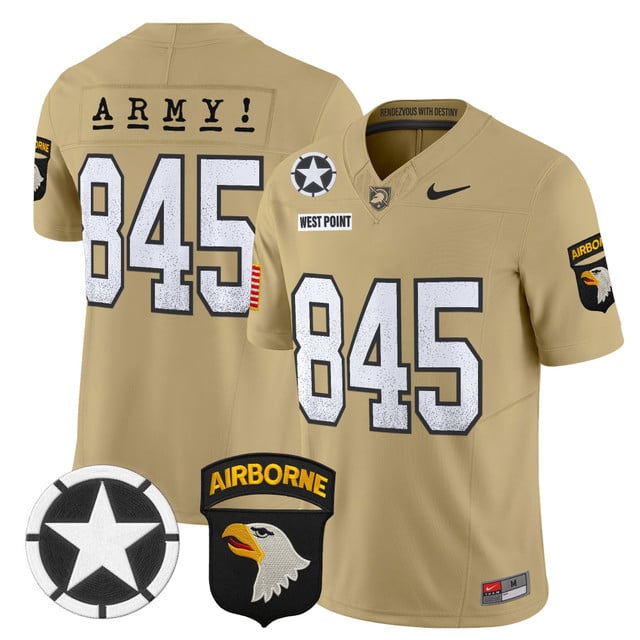 Men's Army Black Knights 2025 Screaming Eagles Vapor Limited Jersey tan #845 West Point