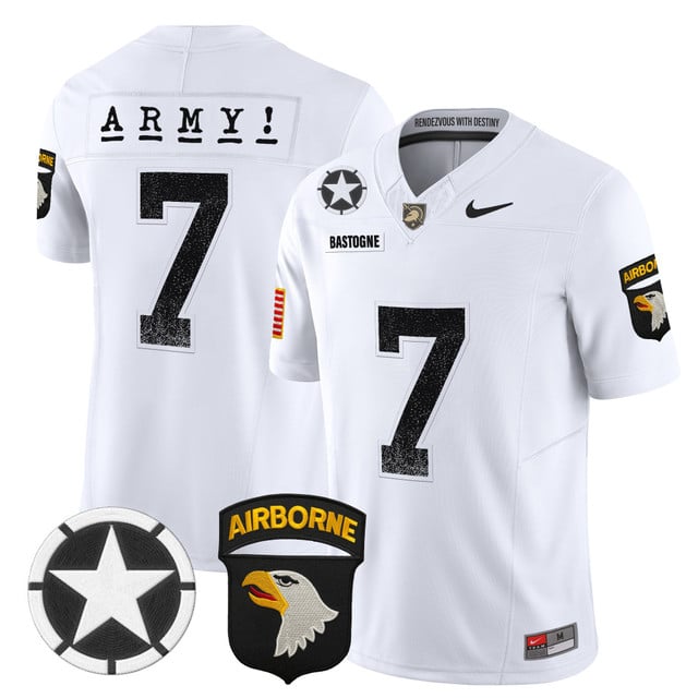 Men's Army Black Knights 2025 Screaming Eagles Vapor Limited Jersey white #7 Bastogne