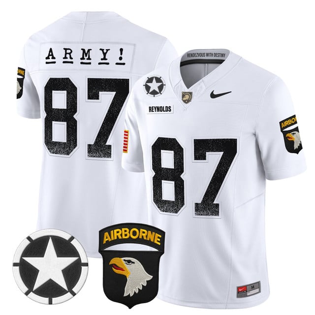 Men's Army Black Knights 2025 Screaming Eagles Vapor Limited Jersey white #87 Casry Reynolds