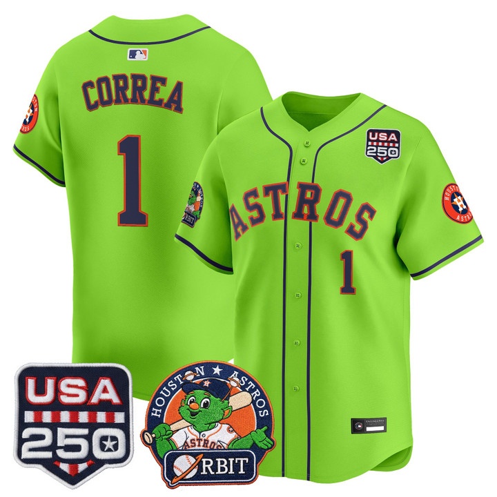 Men's Astros Orbit & 250 America Patch Vapor Premier Limited Jersey #1 CARLOS CORREA