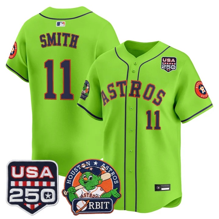 Men's Astros Orbit & 250 America Patch Vapor Premier Limited Jersey #11 CAM SMITH