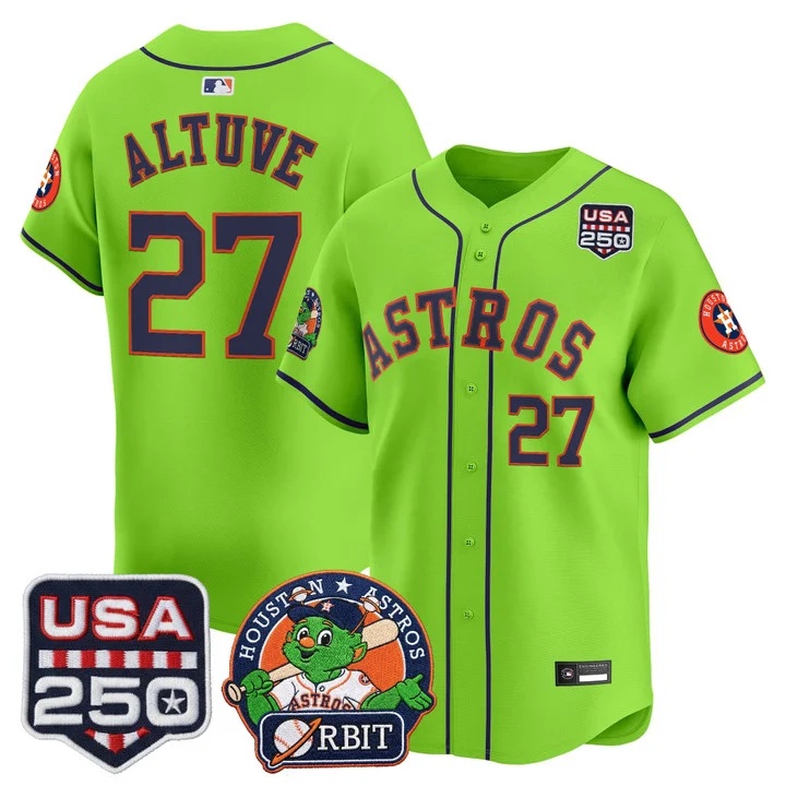 Men's Astros Orbit & 250 America Patch Vapor Premier Limited Jersey #27 JOSE ALTUVE
