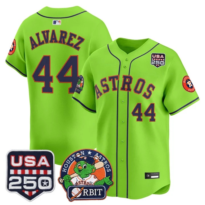 Men's Astros Orbit & 250 America Patch Vapor Premier Limited Jersey #44 YORDAN ALVAREZ