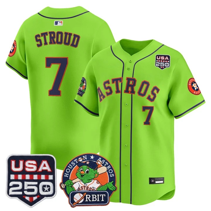 Men's Astros Orbit & 250 America Patch Vapor Premier Limited Jersey #7 CJ STROUD