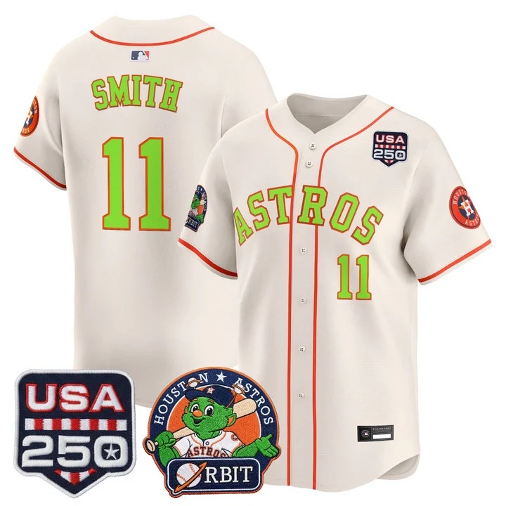 Men's Astros Orbit & 250 America Patch Vapor Premier Limited Jersey CREAM #11 CAM SMITH