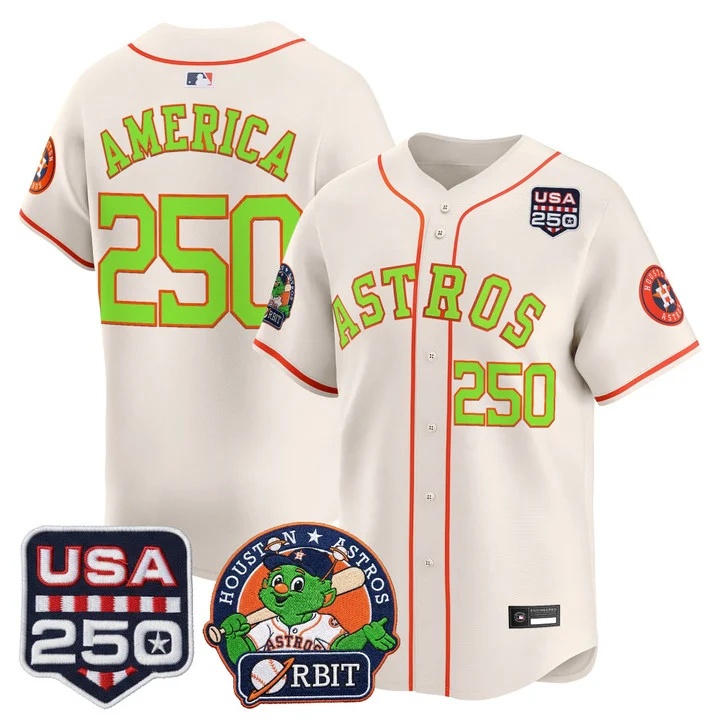 Men's Astros Orbit & 250 America Patch Vapor Premier Limited Jersey CREAM #250 America