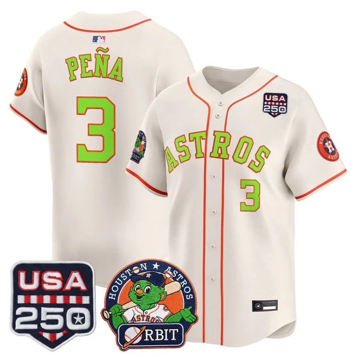 Men's Astros Orbit & 250 America Patch Vapor Premier Limited Jersey CREAM #3 JEREMY PENA