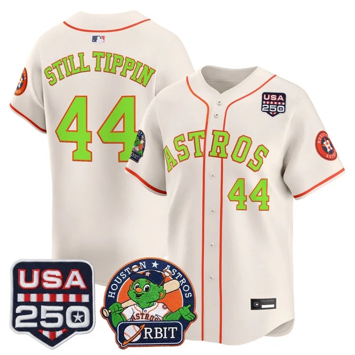 Men's Astros Orbit & 250 America Patch Vapor Premier Limited Jersey CREAM #44 STILL TIPPIN