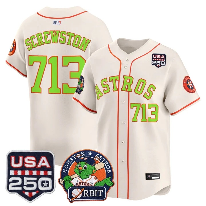 Men's Astros Orbit & 250 America Patch Vapor Premier Limited Jersey CREAM #713 SCREWSTON