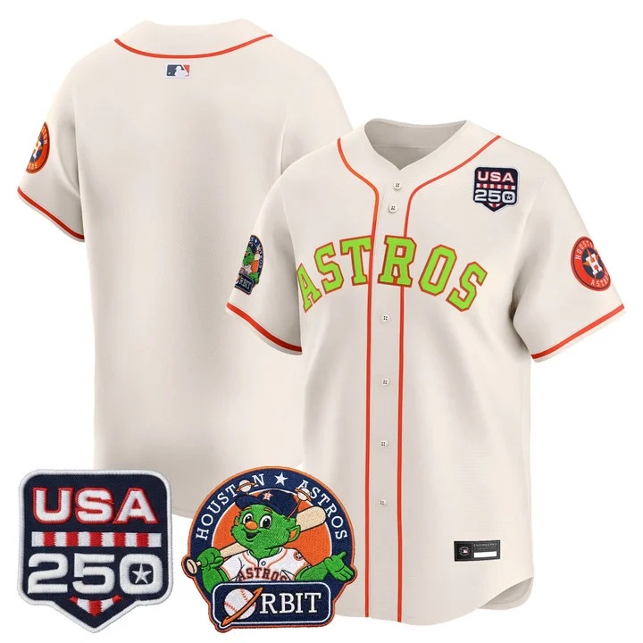 Men's Astros Orbit & 250 America Patch Vapor Premier Limited Jersey CREAM BLANK