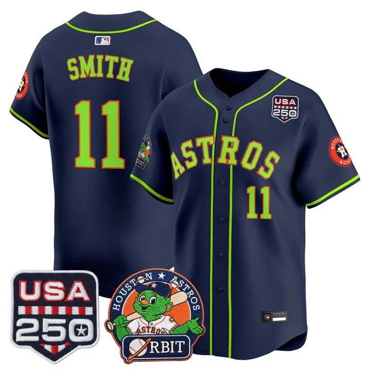 Men's Astros Orbit & 250 America Patch Vapor Premier Limited Jersey NAVY #11 CAM SMITH