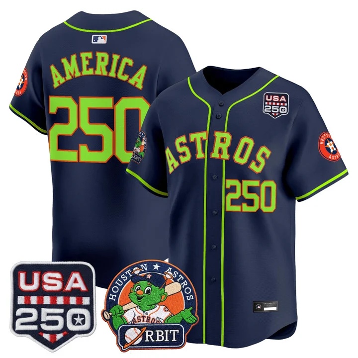 Men's Astros Orbit & 250 America Patch Vapor Premier Limited Jersey NAVY #250 America
