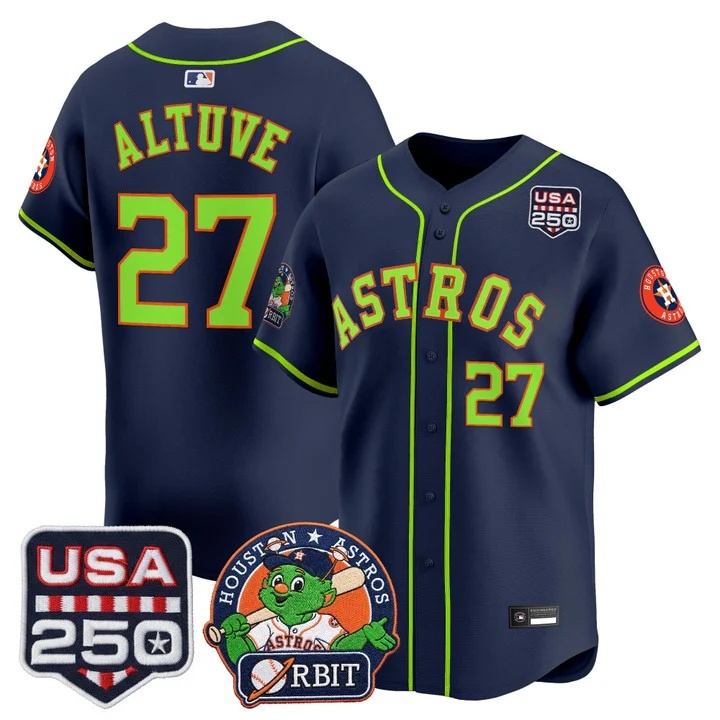 Men's Astros Orbit & 250 America Patch Vapor Premier Limited Jersey NAVY #27 JOSE ALTUVE