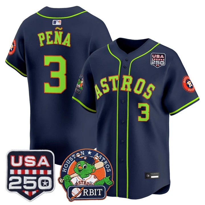 Men's Astros Orbit & 250 America Patch Vapor Premier Limited Jersey NAVY #3 JEREMY PENA