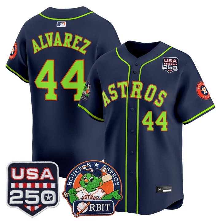 Men's Astros Orbit & 250 America Patch Vapor Premier Limited Jersey NAVY #44 YORDAN ALVAREZ