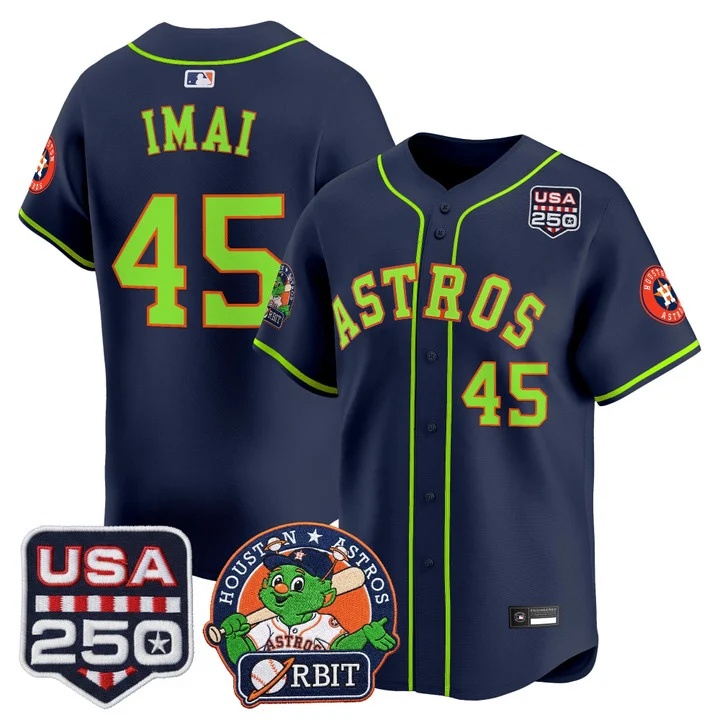 Men's Astros Orbit & 250 America Patch Vapor Premier Limited Jersey NAVY #45 TATSUYA IMAI