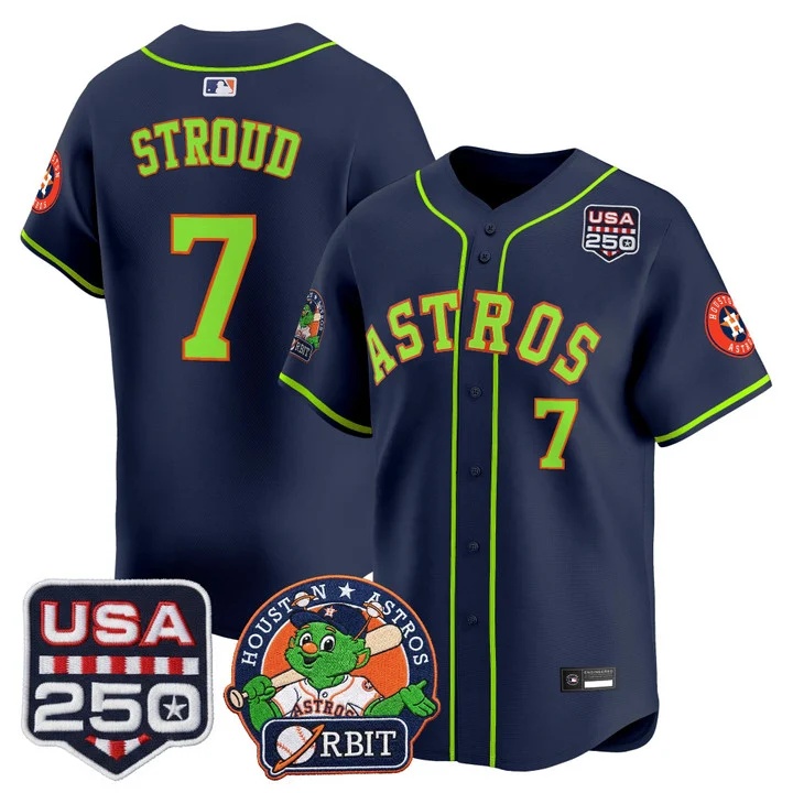 Men's Astros Orbit & 250 America Patch Vapor Premier Limited Jersey NAVY #7 CJ STROUD