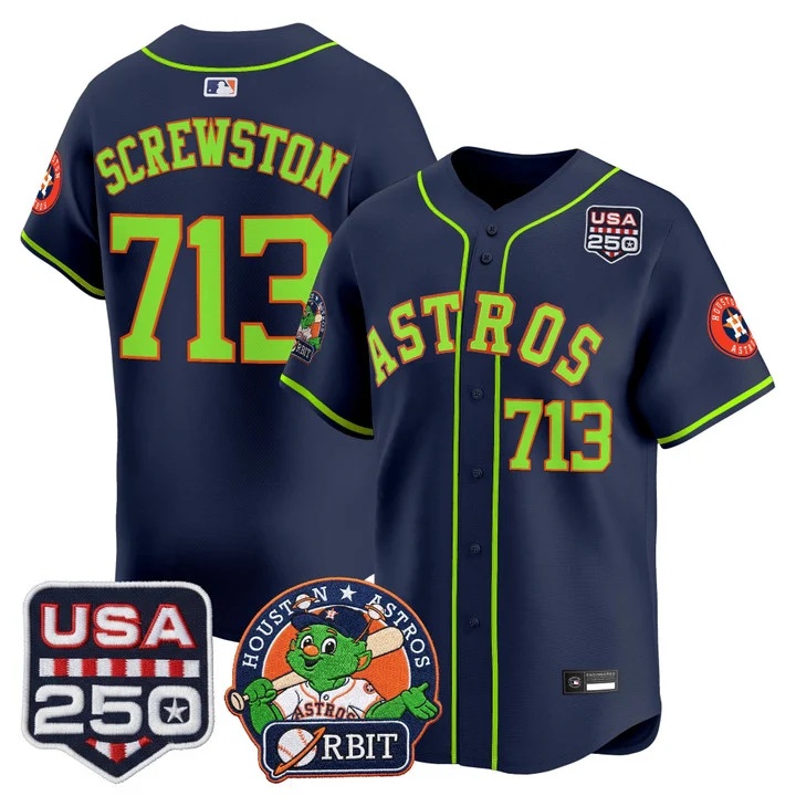 Men's Astros Orbit & 250 America Patch Vapor Premier Limited Jersey NAVY #713 SCREWSTON