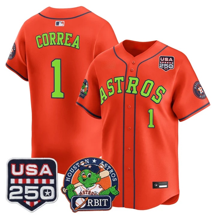 Men's Astros Orbit & 250 America Patch Vapor Premier Limited Jersey OANGE #1 CARLOS CORREA