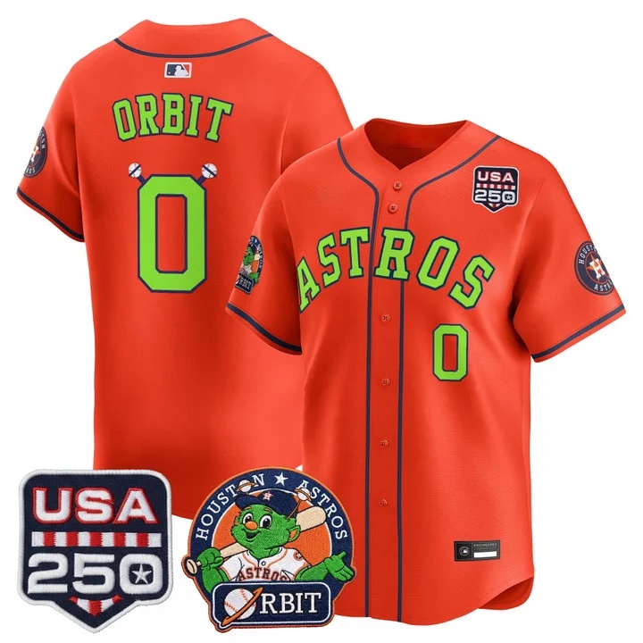 Men's Astros Orbit & 250 America Patch Vapor Premier Limited Jersey ORANGE #0 orbit