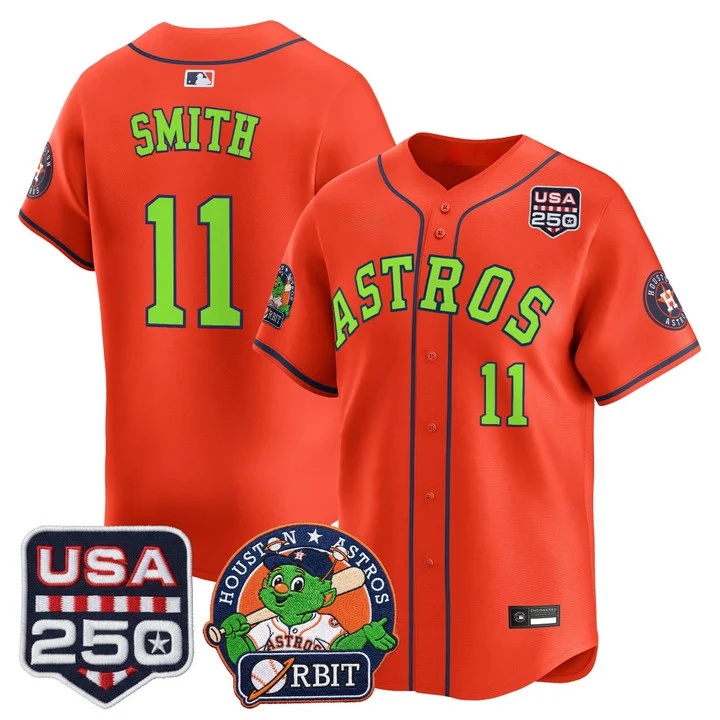 Men's Astros Orbit & 250 America Patch Vapor Premier Limited Jersey ORANGE #11 CAM SMITH