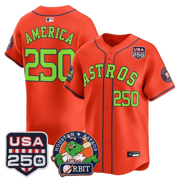Men's Astros Orbit & 250 America Patch Vapor Premier Limited Jersey ORANGE #250 America