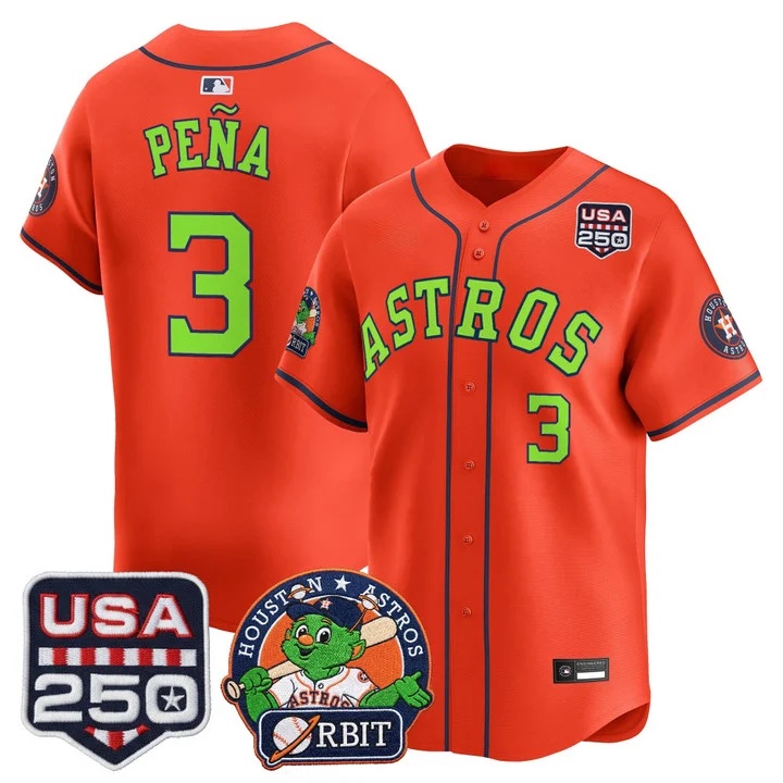 Men's Astros Orbit & 250 America Patch Vapor Premier Limited Jersey ORANGE #3 JEREMY PENA