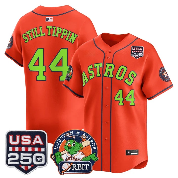 Men's Astros Orbit & 250 America Patch Vapor Premier Limited Jersey ORANGE #44 STILL TIPPIN