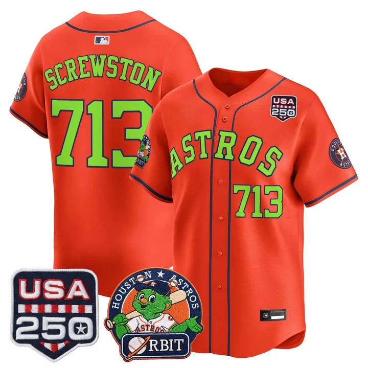 Men's Astros Orbit & 250 America Patch Vapor Premier Limited Jersey ORANGE #713 SCREWSTON