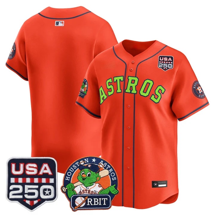 Men's Astros Orbit & 250 America Patch Vapor Premier Limited Jersey ORANGE BLANK