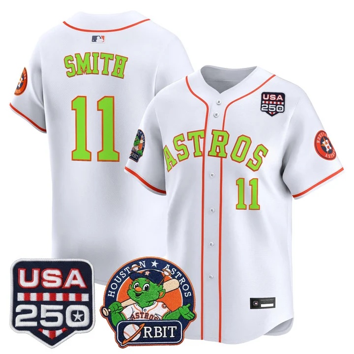 Men's Astros Orbit & 250 America Patch Vapor Premier Limited Jersey WHITE #11 CAM SMITH