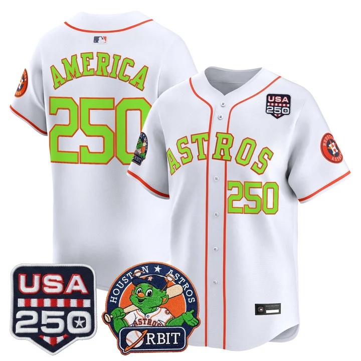 Men's Astros Orbit & 250 America Patch Vapor Premier Limited Jersey WHITE #250 America