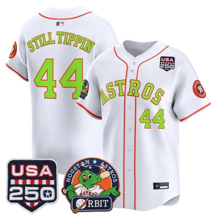 Men's Astros Orbit & 250 America Patch Vapor Premier Limited Jersey WHITE #44 STILL TIPPIN