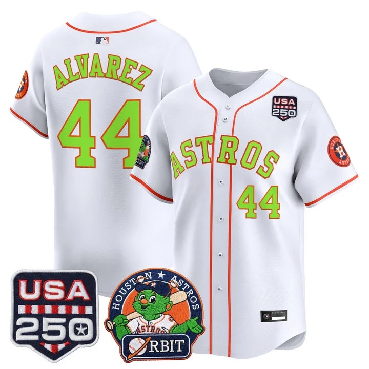 Men's Astros Orbit & 250 America Patch Vapor Premier Limited Jersey WHITE #44 YORDAN ALVAREZ