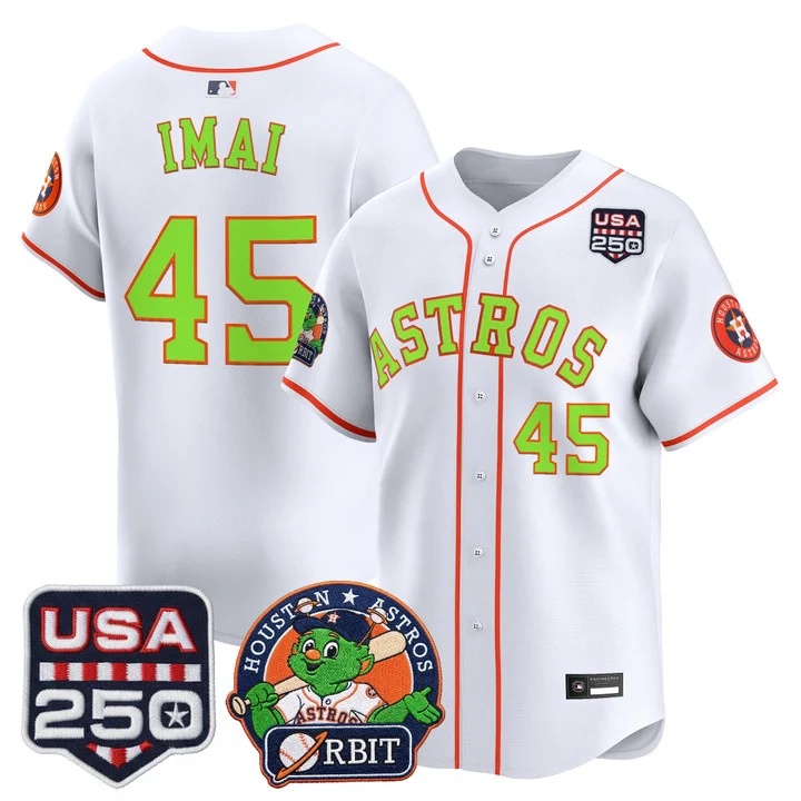 Men's Astros Orbit & 250 America Patch Vapor Premier Limited Jersey WHITE #45 TATSUYA IMAI