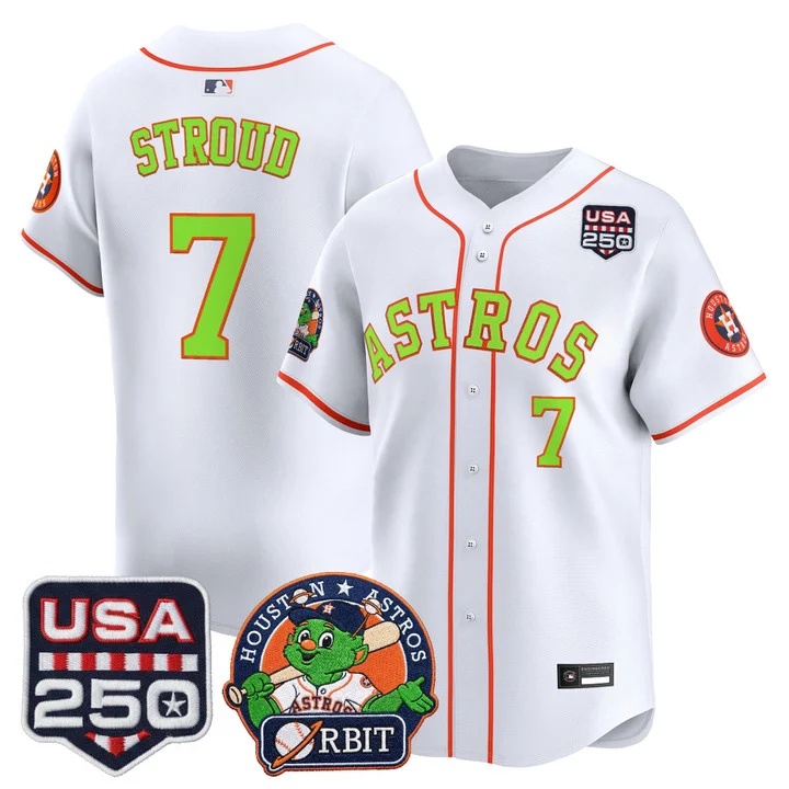 Men's Astros Orbit & 250 America Patch Vapor Premier Limited Jersey WHITE #7 CJ STROUD
