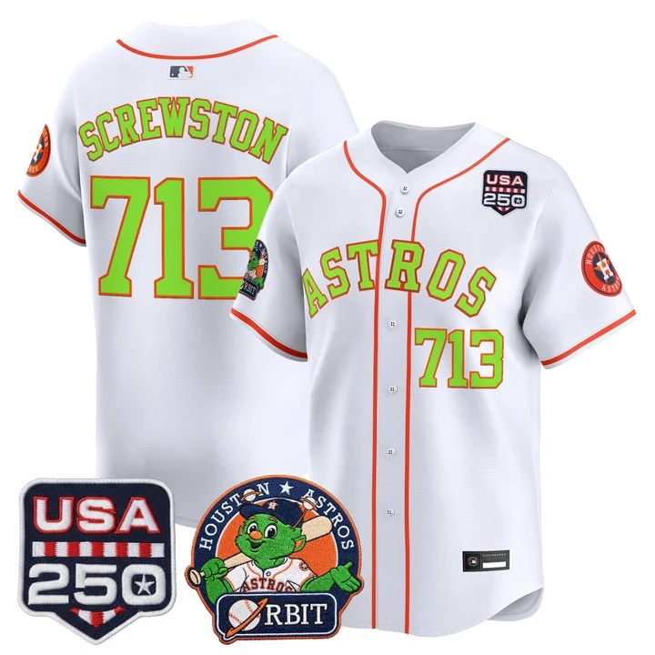 Men's Astros Orbit & 250 America Patch Vapor Premier Limited Jersey WHITE #713 SCREWSTON