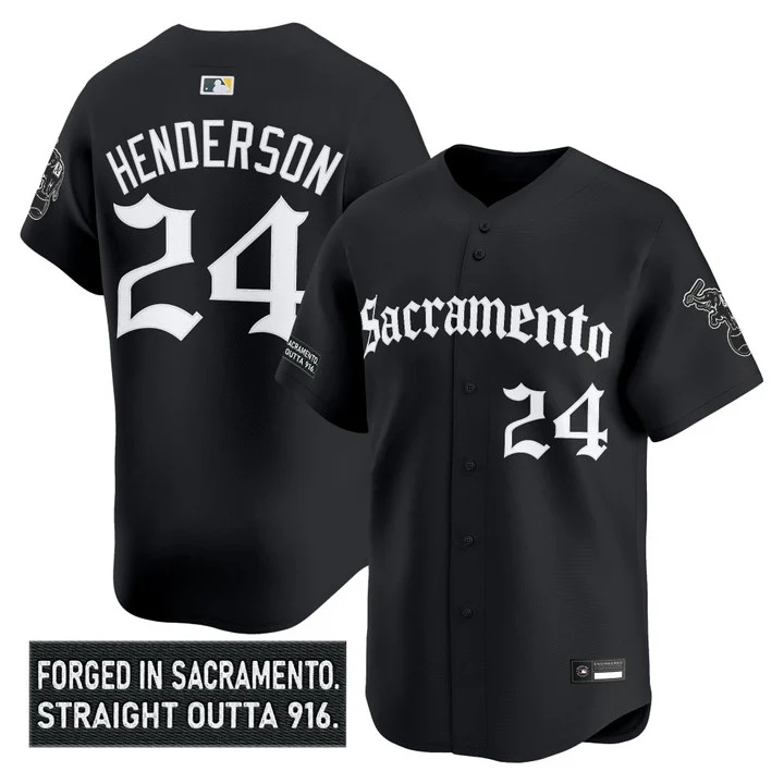 Men's Athletics 'Sacramento Gothic Edition' Vapor Premier Limited Jersey #24 Rickey Henderson