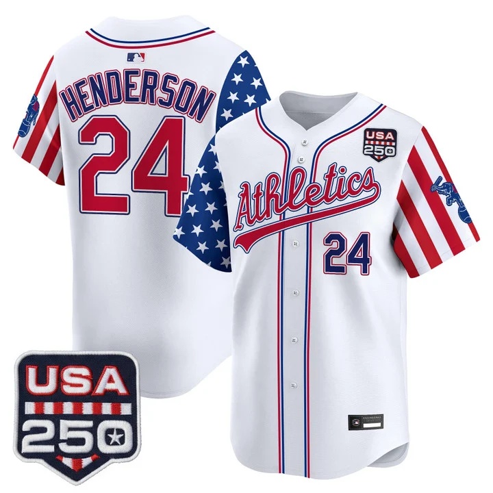 Men's Athletics America 250 Edition Vapor Premier Limited Jersey WHITE #24 RICKEY HENDERSON