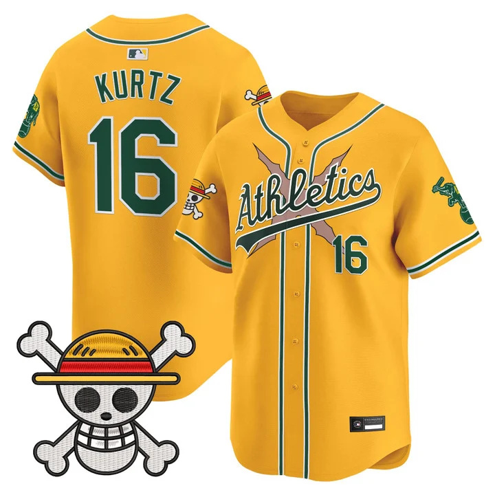 Men's Athletics x One Piece Vapor Premier Limited Jersey GOLD#16 NICK KURTZ