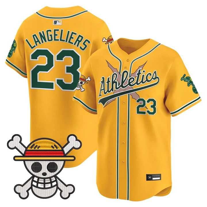 Men's Athletics x One Piece Vapor Premier Limited Jersey GOLD#23 SHEA LANGELIERS