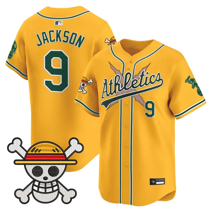 Men's Athletics x One Piece Vapor Premier Limited Jersey GOLD#9 REGGIE JACKSON