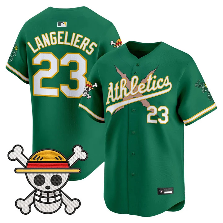 Men's Athletics x One Piece Vapor Premier Limited Jersey GREEN#23 SHEA LANGELIERS