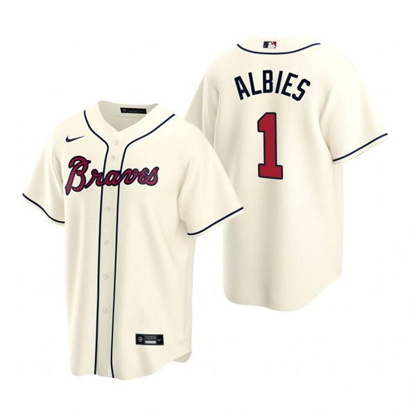 Men's Atlanta Braves #1 Ozzie Albies Nike Cream Alternate Cool Base Jersey