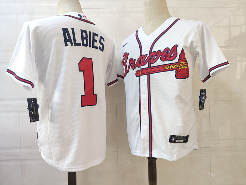 Men's Atlanta Braves #1 Ozzie Albies Nike Home White Cool Baseball Jersey