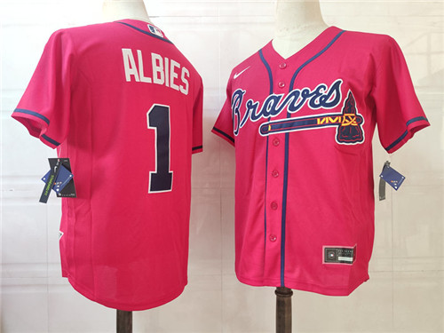 Men's Atlanta Braves #1 Ozzie Albies Nike Red Alternate Cool Basell Jersey