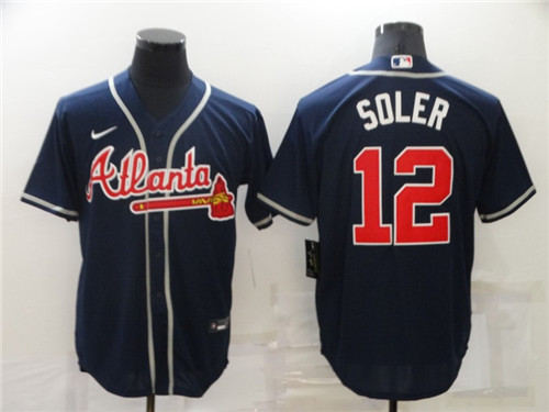 Men's Atlanta Braves #12 Jorge Soler Navy Cool Base Stitched Jersey