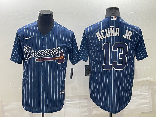 Men's Atlanta Braves #13 Ronald Acu?a Jr. Navy Cool Base Stitched Baseball Jersey