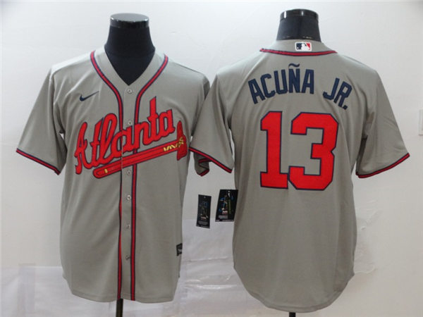 Men's Atlanta Braves #13 Ronald Acuna Jr. Grey Away Nike MLB Cool Base Jersey